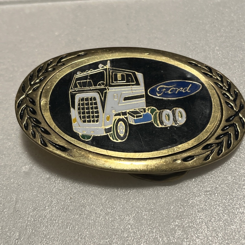Vintage 1980s Ford Cab Over Truck Advertisement Belt Buckle Solid Brass B13